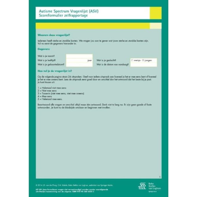 Autisme Spectrum Vragenlijst (Asv ) - Scoreformulieren - E.M. Scholte