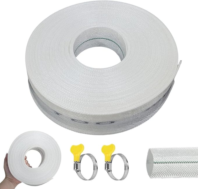 Geweven slang - Platte rolslang - Afvoeren water - Inklapbaar ontwerp - 20 meter - Wit
