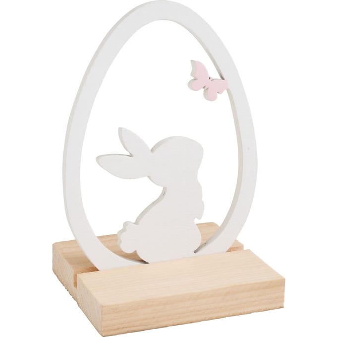 Houten decoratie "Ei met konijn op sokkel"