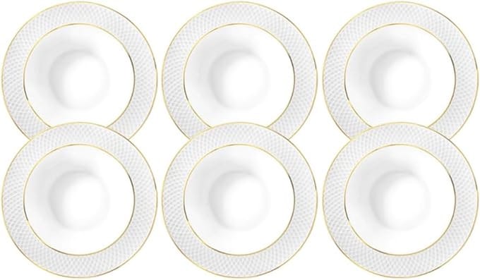 Wilmax Porseleinen Diep Bord 22,5 cm Wit Gouden Rand Set van 6
