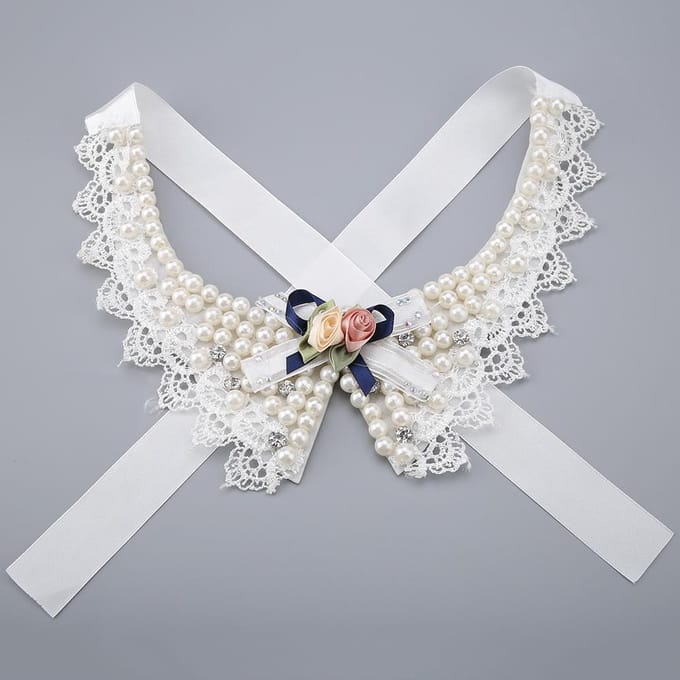 Verstelbare Vlinderdas Huisdier Hond Halsband Mooie Parel Bloem Ketting white