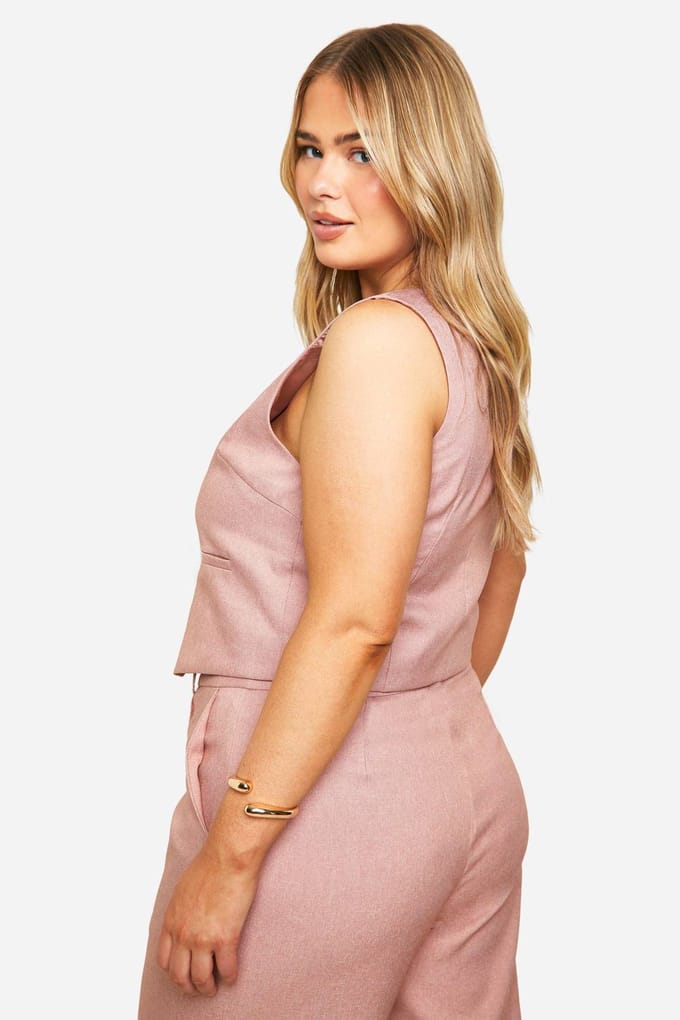boohoo Dames Plus Asymmetrisch Marl Gilet | Roze | Maat: 48