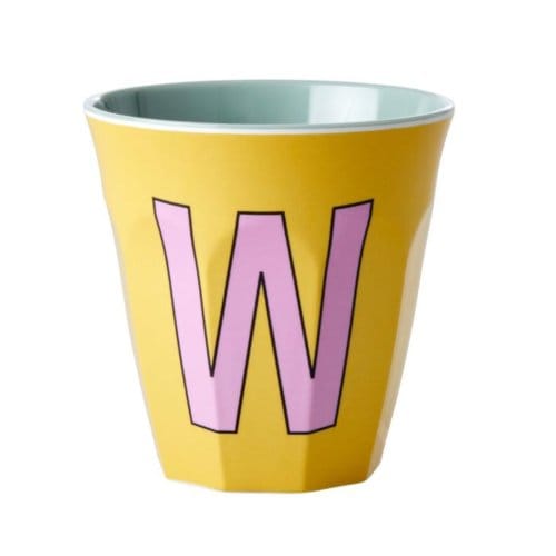 Rice melamine beker medium letter w geel