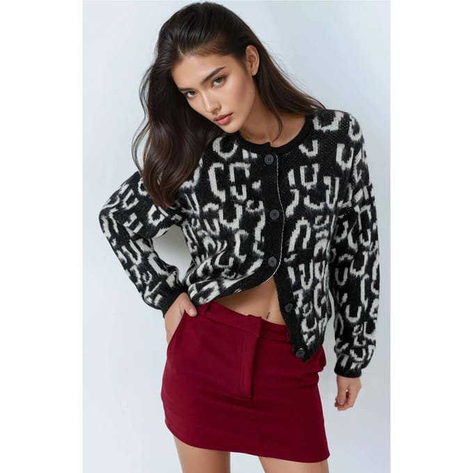 Jacquard Langarm Geknoopte Cardigan