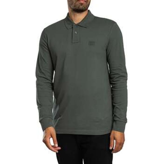 BOSS Passerby Polo DonkerGroen - Maat XL - Heren - Longsleeve polo