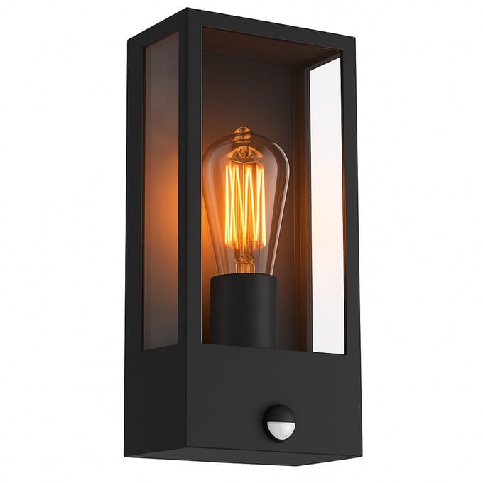 Luminize Buitenlamp met bewegingssensor - Wandlamp buiten met sensor - Instelbare sensor - E27 fitting - IP44 aluminium met glas - 13x12x24 cm - Zwart