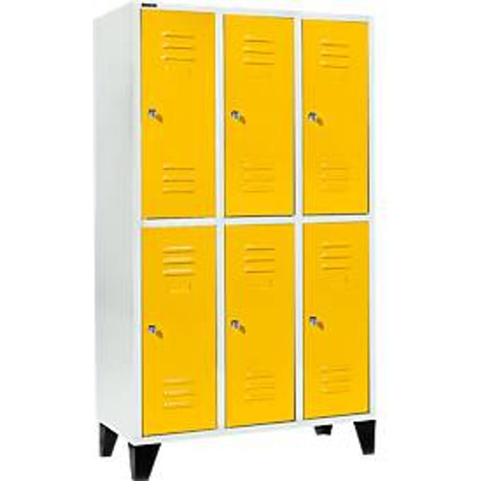 Schäfer Shop Select Kledinglocker, met 3 x 2 compartimenten, 400 mm, met poten, cilinderslot, Deur koolzaadgeel