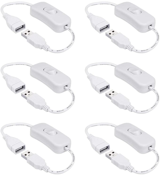 USB-schakelaarkabel 0,3 meter voor led-bureaulampen, USB-ventilatoren en meer - 6 stuks