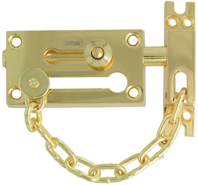 AMIG Deurschuif Goud Messing 80x45mm - Grendel met Deurketting Dubbel Deurbeveiliging