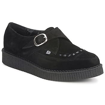 TUK Pointed Creeper Black Suede Monk Buckle Platform Shoes - A8139