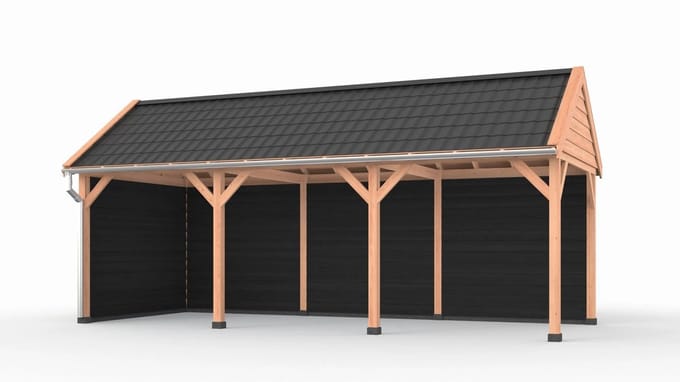 Douglas overkapping zadeldak, 750 x 300, met achterwand en zijwand, Westwood Ruiter Basic
