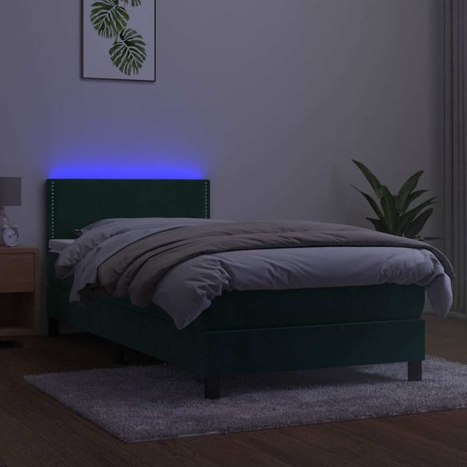 vidaXL - Boxspring - met - matras - en - LED - fluweel - donkergroen - 100x200 - cm