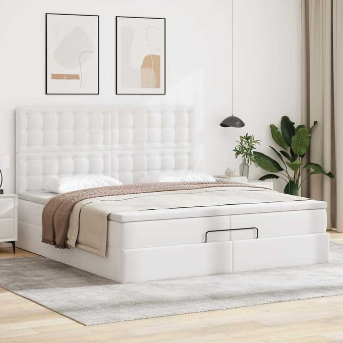 vidaXL - Ottoman - bed - met - matrassen - 200x200cm - kunstleer - wit