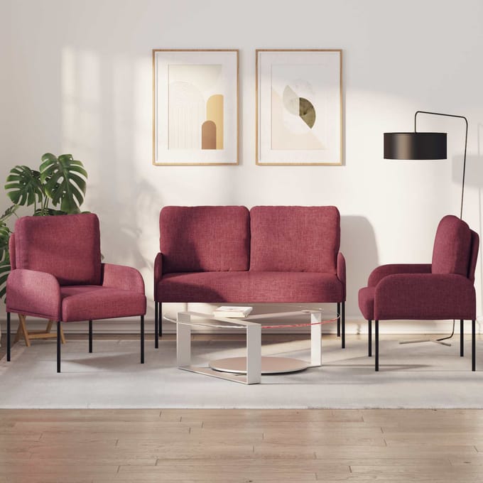 vidaXL - Sofa-Sets - met - kussen - 3 - pcs - Wijnrood - 115 - x - 56 - x - 80 - cm - Multiplex