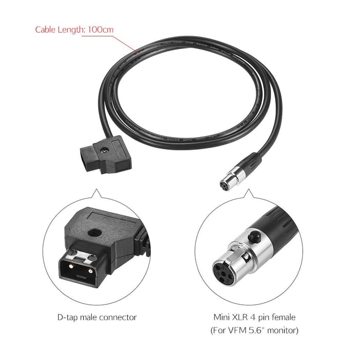 D-Tap mannelijk naar (Blikje) MINI XLR 4-pins kabel Recht snoer 100 cm kabel zwart