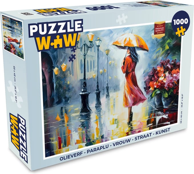 Puzzel Olieverf - Paraplu - Vrouw - Straat - Kunst - Legpuzzel - Puzzel 1000 stukjes volwassenen