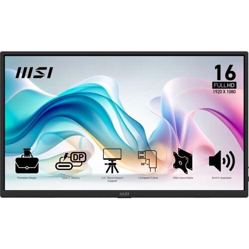 MSI PRO MP165 E6 - Draagbare USB-C-monitor - Full HD - 15,6 inch - Speakers
