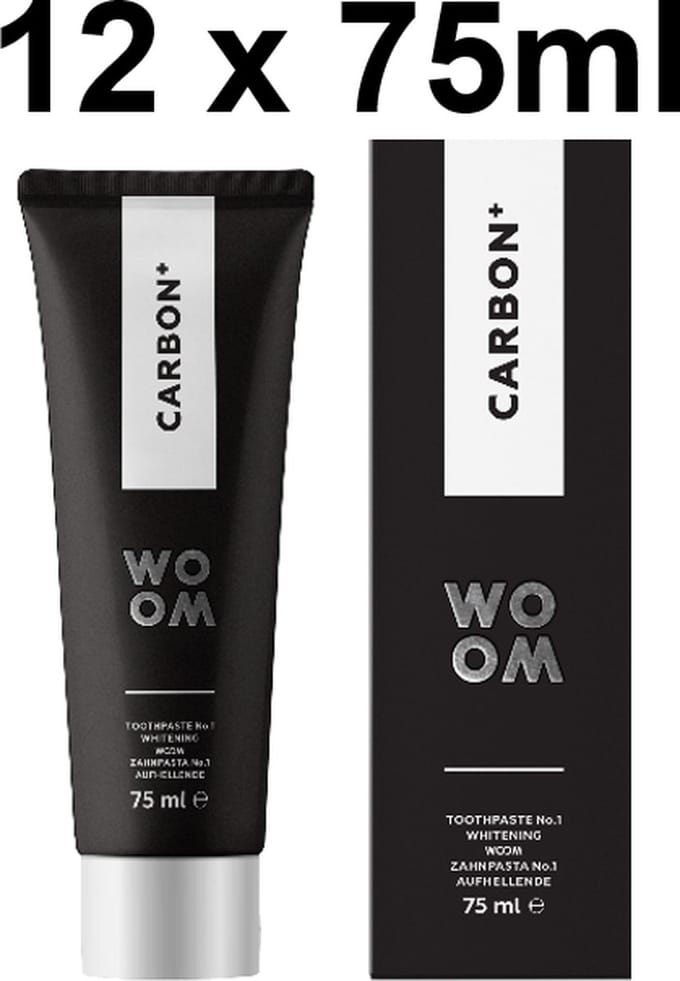 Woom tandpasta carbon+ 12x75ml.