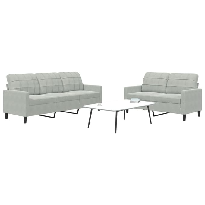 vidaXL - 2-delige - Loungeset - met - kussens - fluweel - lichtgrijs