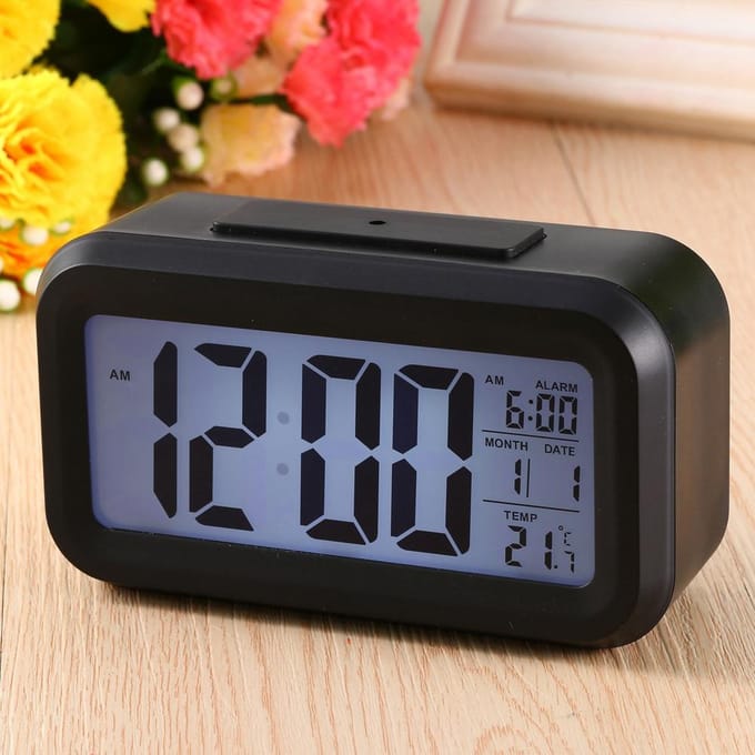 LED Achtergrondverlichting Digitale Snooze Bureau Wekker Temperatuur Kalender Weergave Lokaal gray