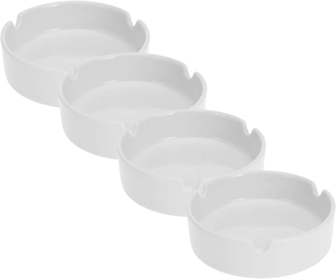 Excellent Houseware Asbak - 4x - wit - porselein - 10 cm - Binnen/buiten gebruik