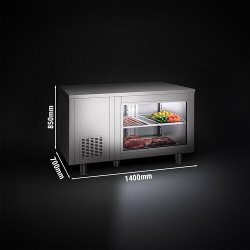 GGM Gastro Kühltisch - 1400x700mm - rückseitig 2 Türen - mit Glasfront Zilver