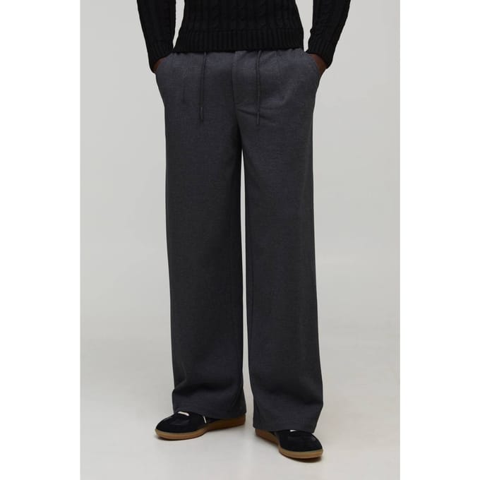 Broek met ontspannen pasvorm, half-en-half tailleband en textuur | Slate Grey | Size Small