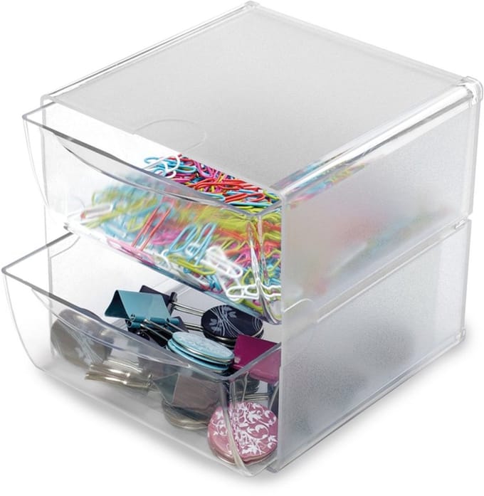 deflecto organisatiebox Cube, 2 vakken, glashelder, 153×153×153 mm