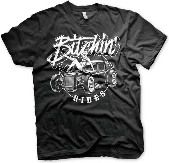 Bitchin' Rides Heren Tshirt -M- Hot Rod Hot Girls Zwart