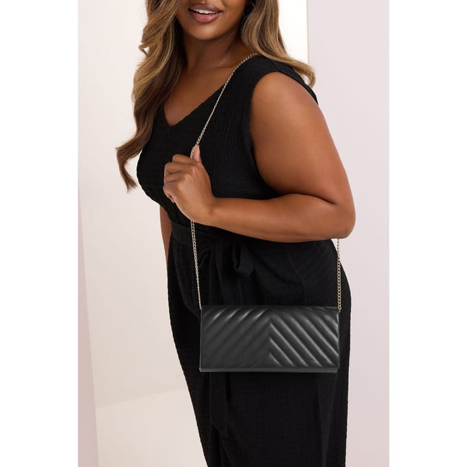 Yours Zwarte Clutch Van Imitatieleer Met Chevronpatroonsize One Size