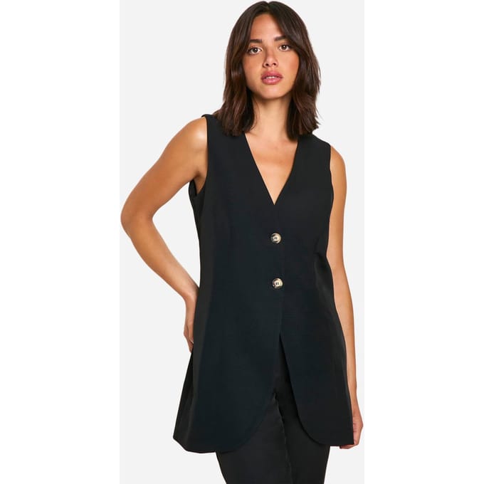 boohoo Dames Longline Mock Horn Button Waistcoat | Black | Maat: 6