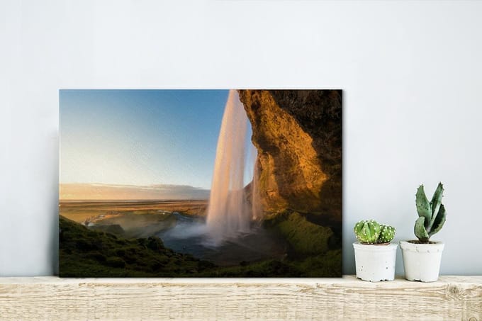 Canvas Schilderij Het vallende water van de Gullfoss waterval - 30x20 cm - Wanddecoratie
