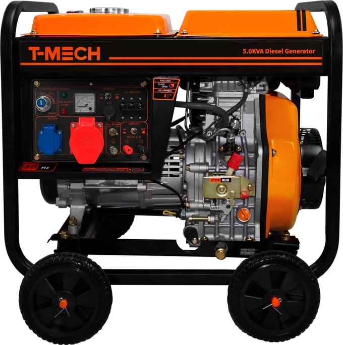 Stille diesel generator - oranje/zwart - 12,5l - driefasig 400v