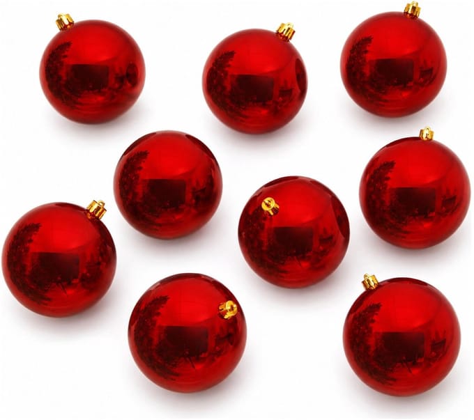 Decoris Kerstbal - 10x - rood - groot - 14 cm - kunststof - glans - kerstversiering