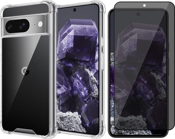 Hoesje geschikt voor Google Pixel 8 - Privacy Screenprotector Volledig Dekkend Glas - Shockproof Transparant