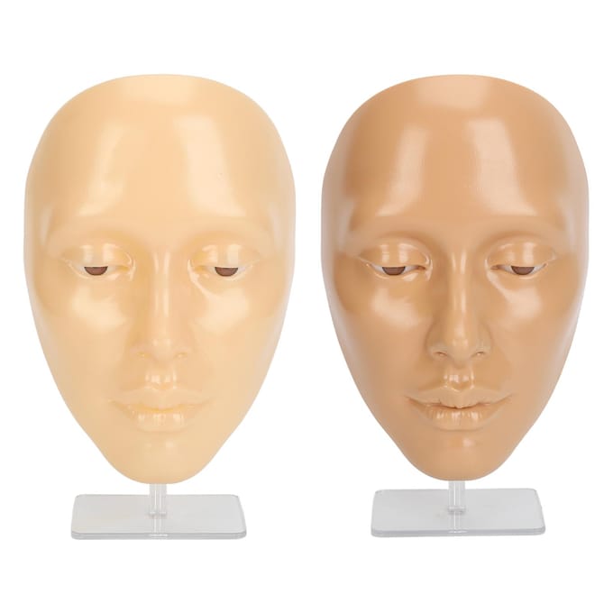 Lot de 2 mannequins de maquillage en silicone 5D avec support pour débutants multicolore