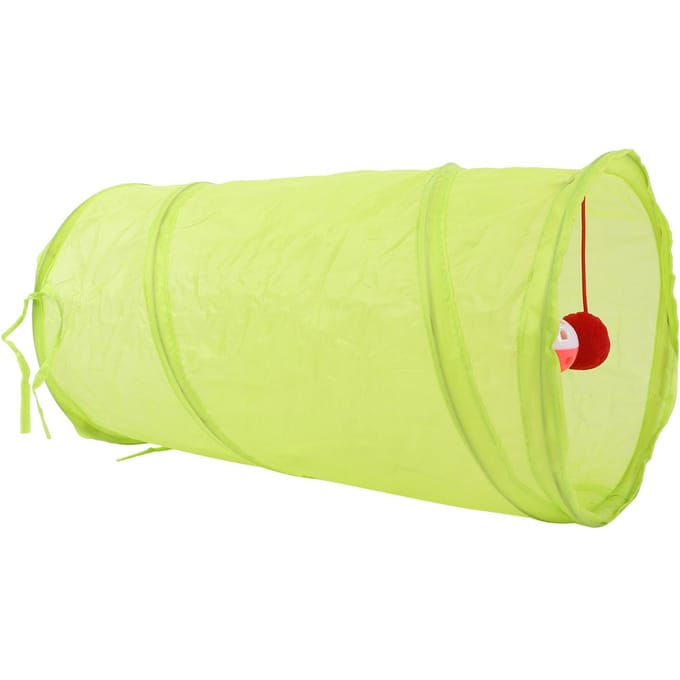 Kattentunnel Opvouwbaar Polyester Interactieve Tunnel Speelgoed met Hangende Bal voor Katten Konijnen Puppies Fluorescerend Groen