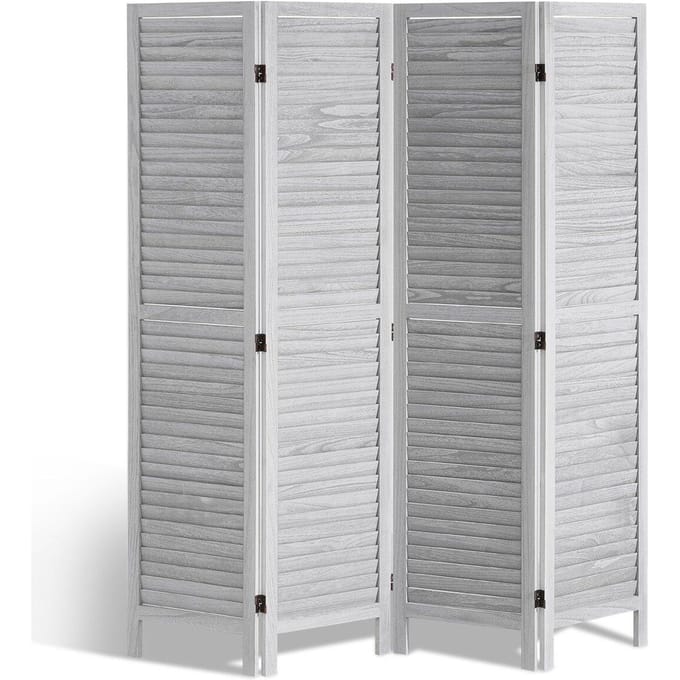 Paravent en Bois Séparateur de Pièce Écran de Confidentialité Séparateur à 4 Panneaux (Gris clair)