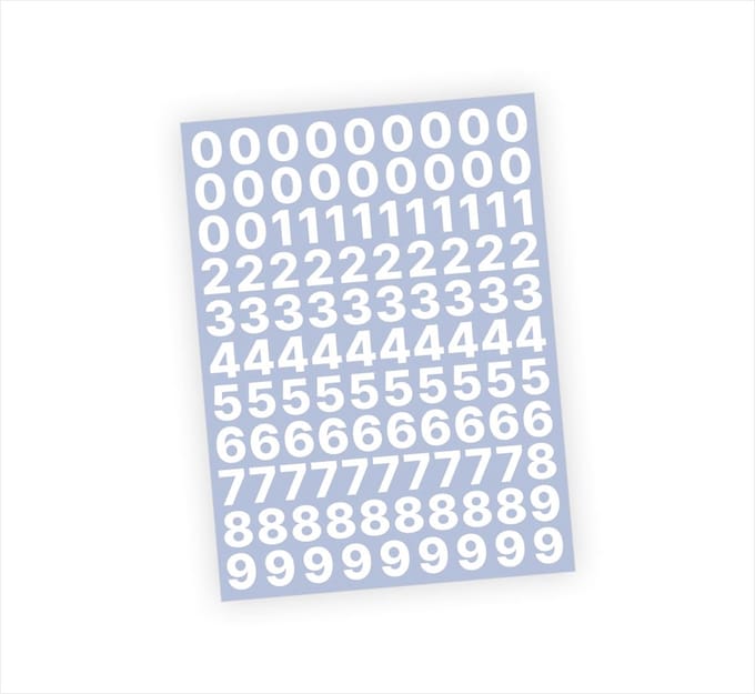 Cijfer stickers / Plaknummers - Stickervel Set - Wit - 2cm hoog - Geschikt voor binnen en buiten - Standaard lettertype - Mat