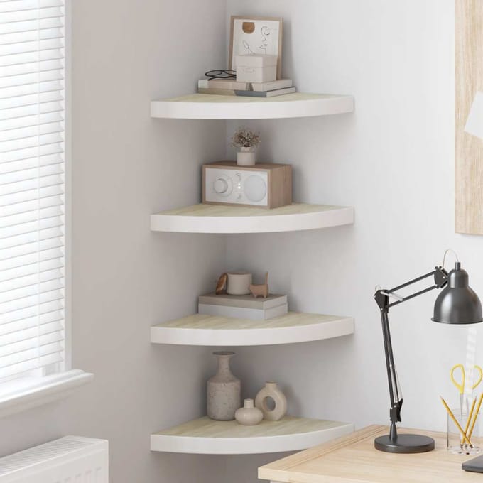 vidaXL - Hoekwandschappen - 4 - st - 35x35x3,8 - cm - MDF - eikenkleurig - en - wit