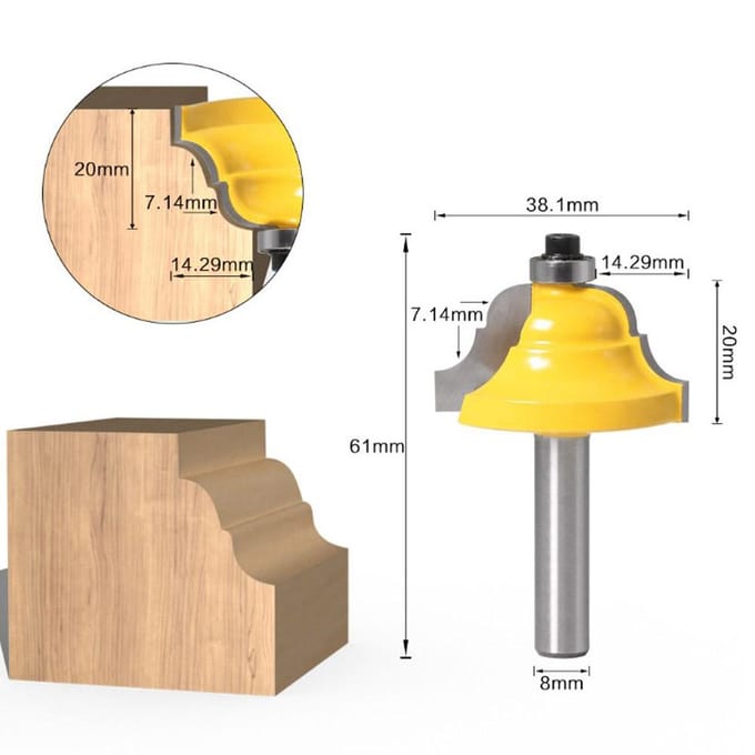 8mm Schacht Dubbele Romeinse Ogee Bovenfreesbit Houtbewerking Frees 8x38.1mm