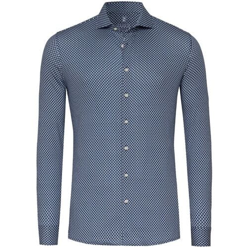 Desoto Overhemd Shark Collar Structure Pattern Navy-Wit / male