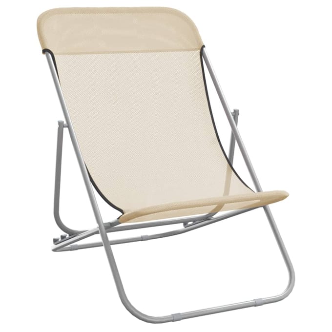 vidaXL - Strandstoelen - 2 - st - textileen - en - gepoedercoat - staal - crèmekleurig