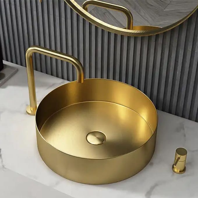 Waskom Ø40 cm geborsteld goud incl. afvoerplug - WAHLBACH