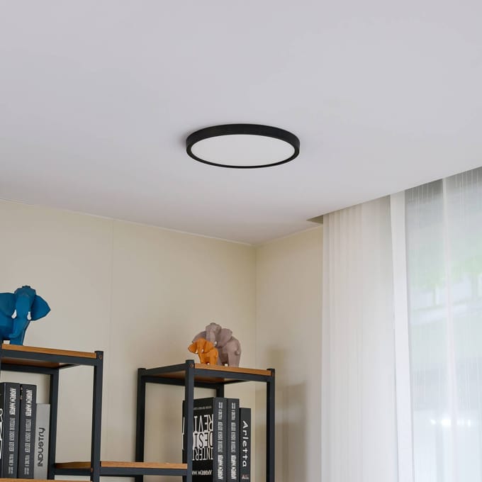 Lindby LED plafondlamp Pravin, Ø 30 cm, CCT, zwart