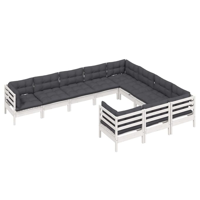 vidaXL - 10-delige - Loungeset - met - kussens - grenenhout - wit