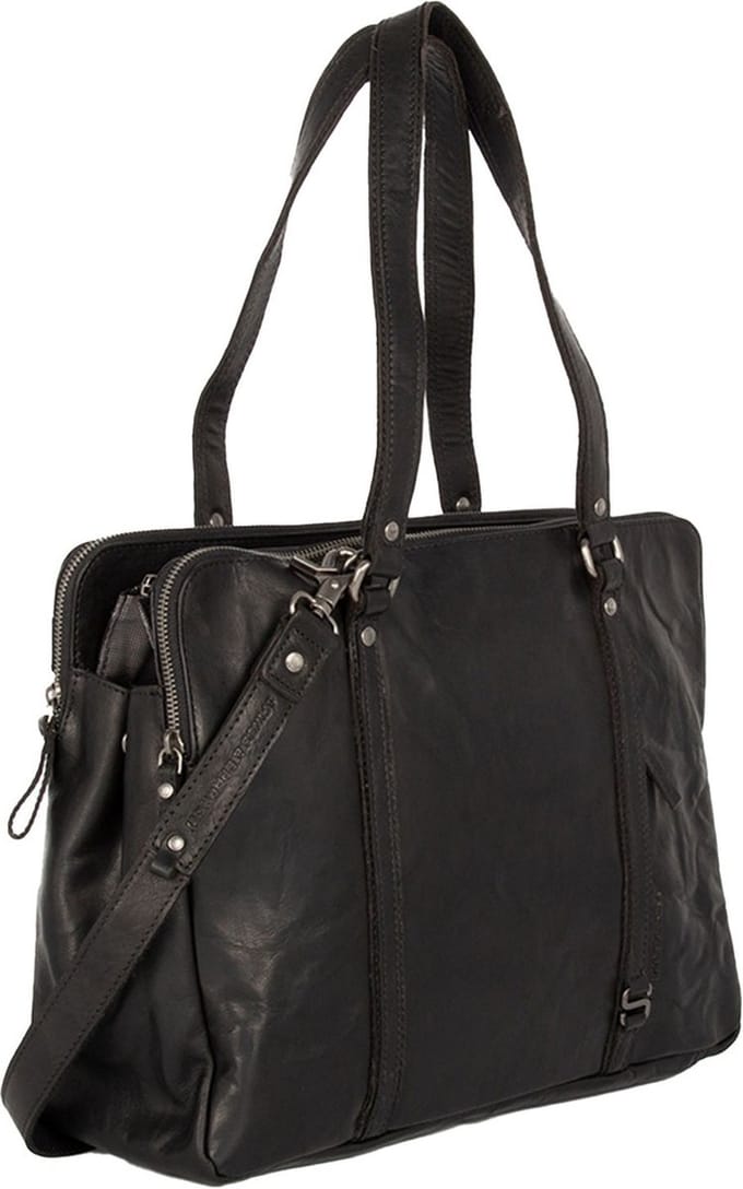 Leren Laptoptas / Schoudertas - 15 inch - Kansas - Zwart
