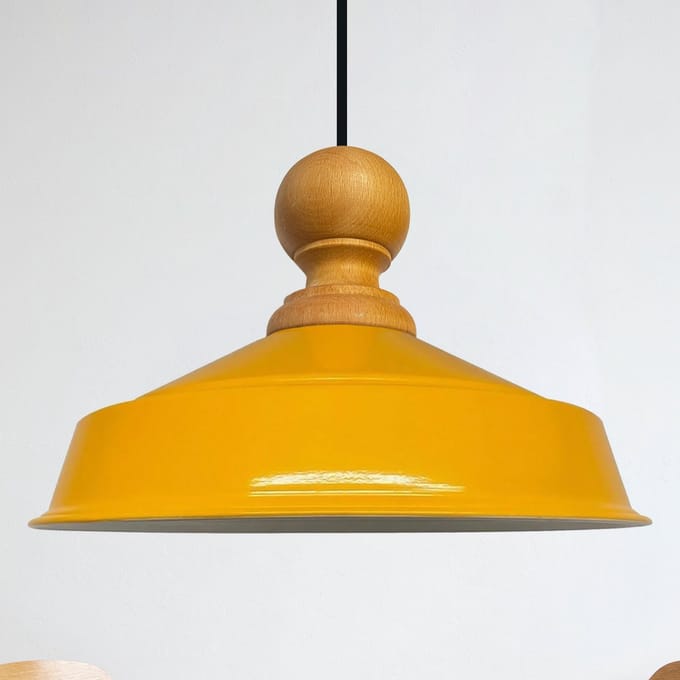 Bamyum Asletl Industriële Hanglamp Van Hout, Geel Metalen Lamp