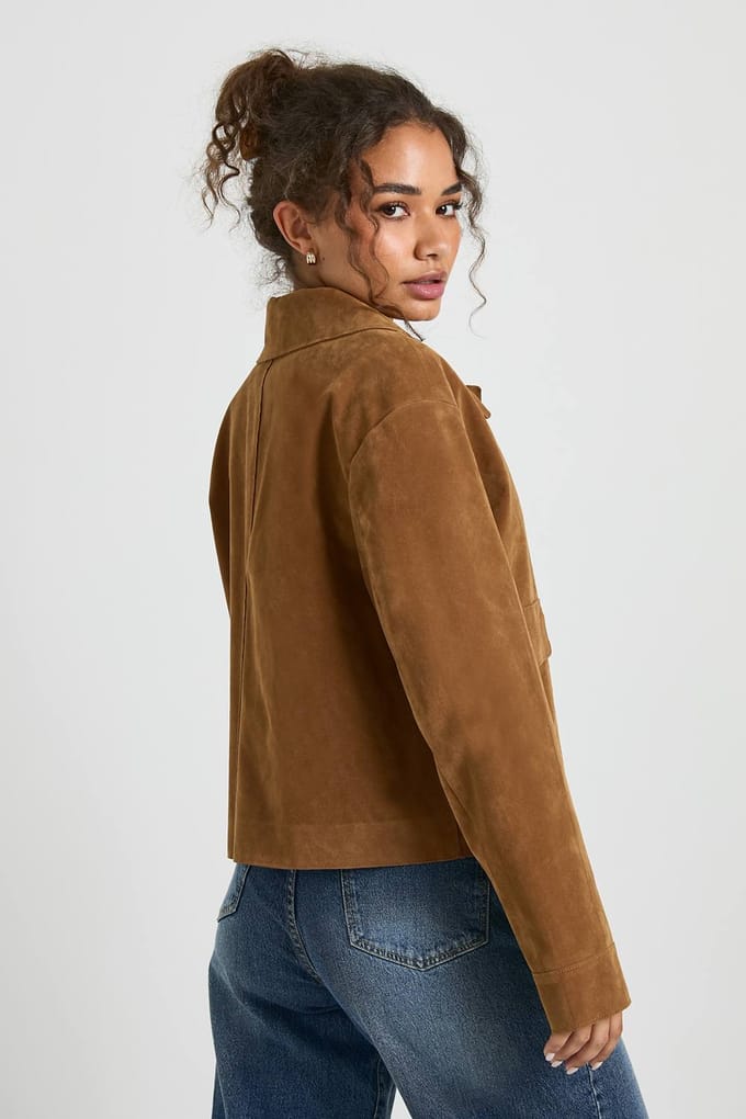 boohoo Dames Jas met kraag en knopen in suede-look | Tan | Maat: 44