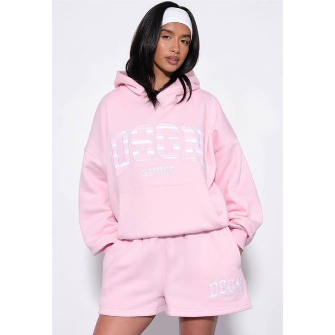 Dames Dsgn Studio Gestreepte Applique Sweat Short | Lichtroze | Maat: XS